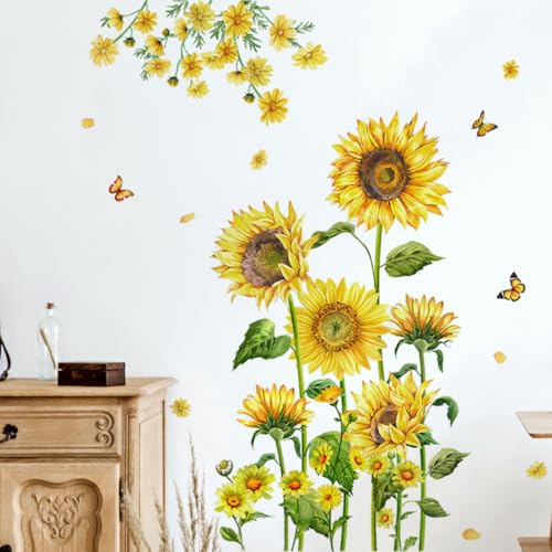 Runtoo Wandtattoo Sonnenblume Groß Wandsticker Garten Blumen Schmetterling Wandaufkleber Wohnzimmer Schlafzimmer Kinderzimmer Babyzimmer Wanddeko von Runtoo