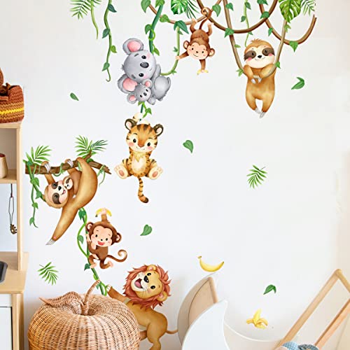 Runtoo Wandtattoo Waldtiere Dschungeltiere Wandsticker Faultier Koala Löwe Wandaufkleber Kinderzimmer Babyzimmer Mädchen Junge Wanddeko von Runtoo