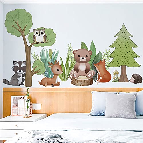 Runtoo Wandtattoo Waldtiere Wandsticker Bär Eule Hirsch Baum Dschungel Wandaufkleber Kinderzimmer Babyzimmer von Runtoo