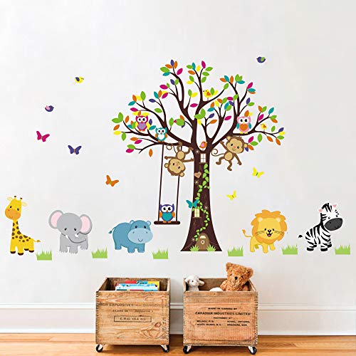 Runtoo Wandtattoo Waldtiere Wandsticker Baum Wandaufkleber Kinderzimmer Babyzimmer von Runtoo