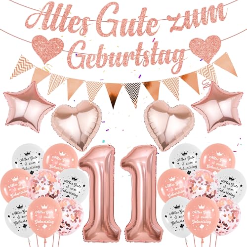 Deko 11 Geburtstag Mädchen Luftballon - 58 Stücke 11 Jahre Rosegold Geburtstagsdeko, Zahl 11 Ballons Alles Gute zum Girlande Folienballon für Kindergeburtstag Party Dekoration Geschenk von Runyuzi