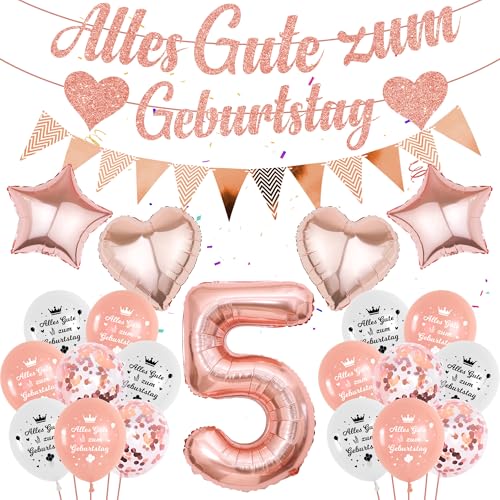 Deko 5. Geburtstag Mädchen Rosegold - 57 Stücke 5 Jahre Luftballon Geburtstagsdeko, Zahl 5 Ballons Alles Gute zum Geburtstag Girlande Ballon für Kindergeburtstag Party Dekoration von Runyuzi