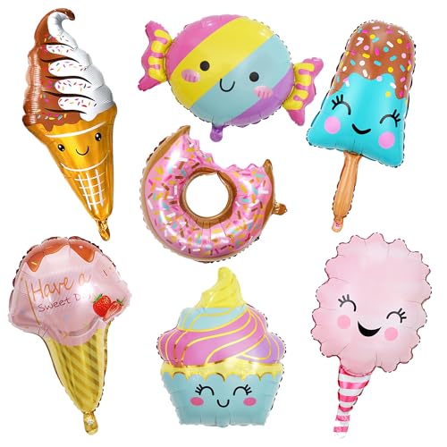 Eiscreme Donut Candy Folienballons - 7 Stück Sommer Ice Cream Thema Folienballon, XXL Eiscreme, Donut, Marshmallow Ballons Bunt Heliumballons für Mädchen Jungen Süßes Essen Geburtstag Sommer Party von Runyuzi