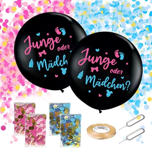 Runyuzi Gender Reveal Ballon Set - 2 Stück Gender Reveal Party Deko, 36 Zoll Großer Junge oder Mädchen Ballon, Rosa Blau Konfetti, geschlechtsverkündung baby für Baby Shower von Runyuzi