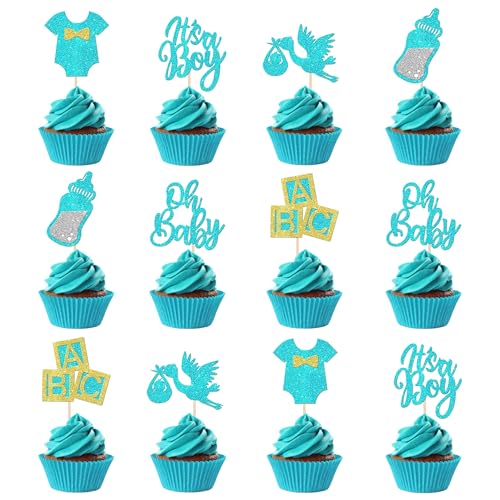 It's a Boy Cupcake Toppers - Babyparty Tortendeko Oh Baby Cake Topper Baby Shower Geburtstag Junge Blau Glitzer Kuchen Cupcake Dekoration für Gender Reveal Taufe babyshowerparty Schwangerschaft Deko von Runyuzi