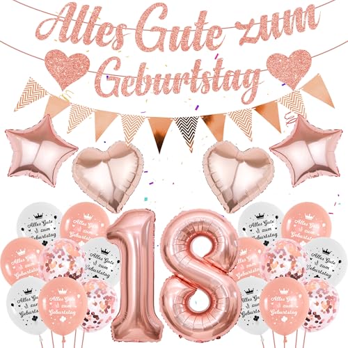 luftballon 18. Geburtstag Mädchen Rosegold - 58 Stücke Geburtstagsdeko 18 Jahr, Zahlen 18 Ballons Deko Alles Gute zum Girlande Folienballon Banner für Frauen Roségold Party Dekoration von Runyuzi