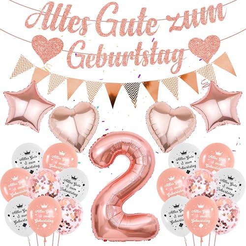 luftballon 2. Geburtstagsdeko rosegold Mädchen - 57 Stücke 2. Geburtstag Deko Banner, Folienballon Zahl 2, 2 jahre Alles Gute zum Geburtstag Girlande für zweiter geburtstag mädchen Ballon Dekoration von Runyuzi