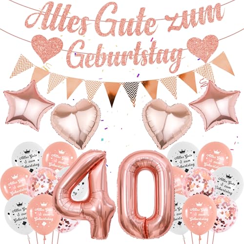 luftballon 40 Geburtstag Frauen Rosegold - 58 Stücke 40 Jahre Geburtstagsdeko Frau, Zahlen 40 Ballons Deko Alles Gute zum Girlande Folienballon Banner für 40. Geburtstag Roségold Dekoration von Runyuzi