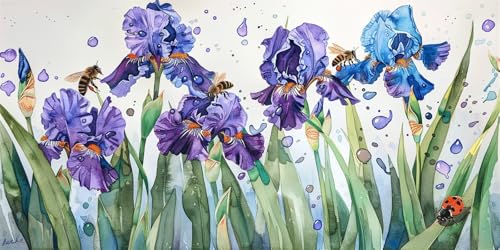 5D Diamond Painting Iris Diamant Painting Bilder Blume Diamond Painting Erwachsene, DIY Eckige Diamant Kunst Malerei Stickerei Kreuzstich Set Home Wanddeko Aesthetic, Geschenke für Frauen 30x60cm von Ruohuo