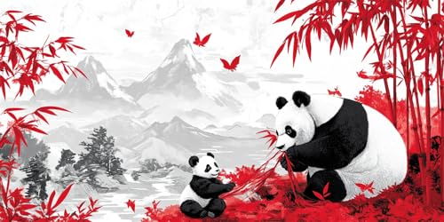 5D Diamond Painting Japan Diamant Painting Bilder Panda Diamond Painting Erwachsene, DIY Eckige Diamant Kunst Malerei Stickerei Kreuzstich Set Home Wanddeko Aesthetic, Geschenke für Frauen 50x100cm von Ruohuo