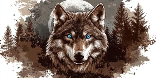 5D Diamond Painting Wolf Diamant Painting Bilder Mond Diamond Painting Erwachsene, DIY Eckige Diamant Kunst Malerei Stickerei Kreuzstich Set Home Wanddeko Aesthetic, Geschenke für Frauen 80x160cm von Ruohuo