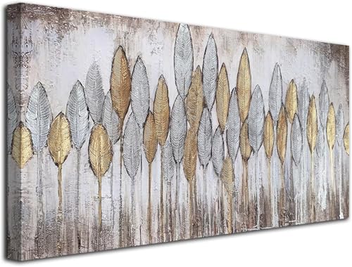 Blätter Malen Nach Zahlen Erwachsene Groß 30x60cm, Malen Nach Zahlen Gold, Kreativ Set für Erwachsene, DIY Handgemalt Ölgemälde Leinwand Kit mit 3 Set Pinseln Acrylfarben, Home Wand Dekor, Rahmenlos von Ruohuo