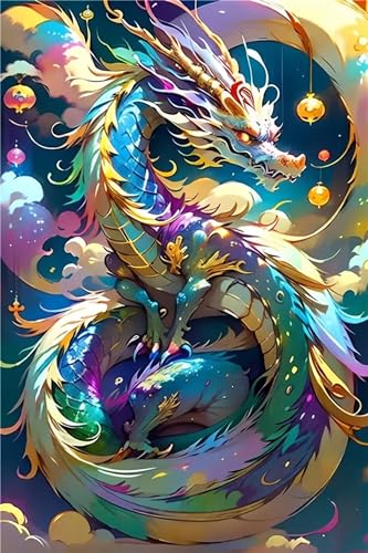 Diamond Painting Bunter Drache,5D DIY Diamond Painting 30x40cm,Bunter Drache Diamond Painting Erwachsene Bastelset, Full Drill Round Diamant Art Painting Stickerei Set, Zimmer Deko Wohnzimmer -144 von Ruohuo