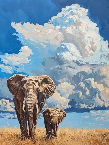 Elefant Malen Nach Zahlen Erwachsene Groß 40x50cm,Malen Nach Zahlen Afrika,Bastelset Set für Erwachsene,DIY Handgemalt Ölgemälde Leinwand Kit mit Pinseln Acrylfarben,Home Dekor Frauen Geschenk M-609 von Ruohuo