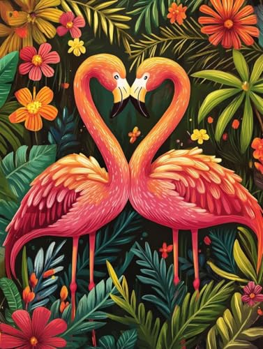 Flamingo Malen Nach Zahlen Erwachsene Groß 50x65cm, Malen Nach Zahlen Tier, Bastelset Set für Erwachsene, DIY Handgemalt Ölgemälde Leinwand Kit mit Pinseln Acrylfarben, Home Dekor Frauen Geschenk M-5 von Ruohuo