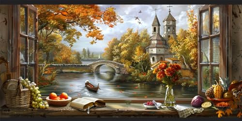 Herbst Malen Nach Zahlen Erwachsene Groß 60x120cm, Malen Nach Zahlen Landschaft, Kreativ Set für Erwachsene, DIY Handgemalt Ölgemälde Leinwand Kit mit 3 Set Pinseln Acrylfarben, Home Dekor, Rahmenlos von Ruohuo