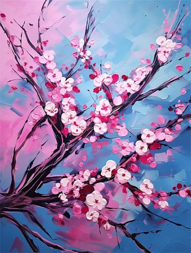 Kirschblüten Malen Nach Zahlen Erwachsene Groß 100x135cm,Malen Nach Zahlen Baum,Bastelset Set für Erwachsene,DIY Handgemalt Ölgemälde Leinwand Kit Pinseln Acrylfarben,Home Dekor Frauen Geschenk M-1374 von Ruohuo