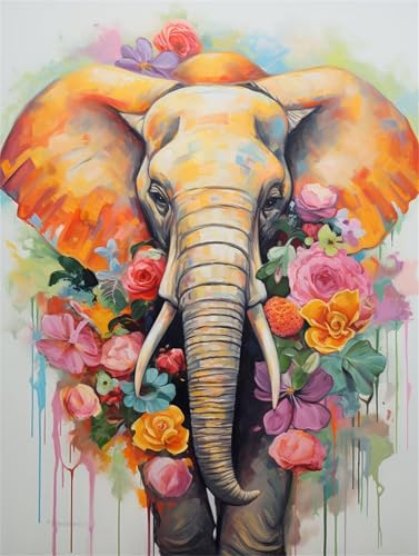 Malen Nach Zahlen Erwachsene Blume Malen Nach Zahlen Elefant Paint by Numbers für Anfänger,DIY Handgemalt Ölgemälde Leinwand Kit mit Pinseln Acrylfarben Bastelset,Home Wand Dekor Gift 100x135cm M-22 von Ruohuo