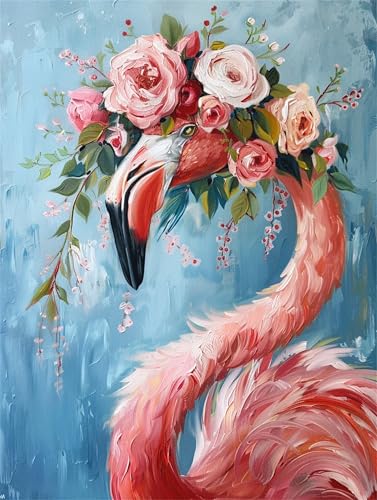 Malen Nach Zahlen Erwachsene Blume Malen Nach Zahlen Flamingo Paint by Numbers für Anfänger,DIY Handgemalt Ölgemälde Leinwand Kit mit Pinseln Acrylfarben Bastelset,Home Wand Dekor Gift 70x90cm M-55 von Ruohuo