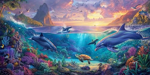 Malen Nach Zahlen Erwachsene Fisch Malen Nach Zahlen Delfin Paint by Numbers Anfänger Kinder, DIY Handgemalt Ölgemälde Leinwand Kits Pinseln Acrylfarben Bastelset, Home Deko, Frauen Geschenk 80x160cm von Ruohuo