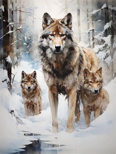 Malen Nach Zahlen Erwachsene Schneeszene Malen Nach Zahlen Wolf Paint by Numbers für Anfänger,DIY Handgemalt Ölgemälde Leinwand Kit Pinseln Acrylfarben Bastelset,Home Wand Dekor Gift 80x110cm M-1338 von Ruohuo