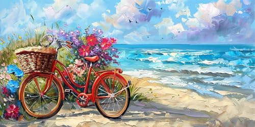 Malen Nach Zahlen Erwachsene Strand Malen Nach Zahlen Fahrrad Paint by Numbers Anfänger Kinder, Handgemalt Ölgemälde Leinwand Kits Pinseln Acrylfarben Bastelset, Home Deko, Frauen Geschenk 80x160cm von Ruohuo