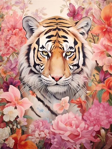 Malen Nach Zahlen Erwachsene Tier Malen Nach Zahlen Tiger Paint by Numbers für Anfänger,DIY Handgemalt Ölgemälde Leinwand Kit mit Pinseln Acrylfarben Bastelset,Home Wand Dekor Geschenk 100x135cm M-658 von Ruohuo