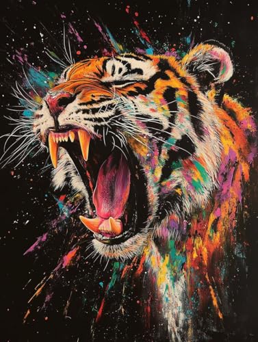 Malen Nach Zahlen Erwachsene Tier Malen Nach Zahlen Tiger Paint by Numbers für Anfänger,DIY Handgemalt Ölgemälde Leinwand Kit mit Pinseln Acrylfarben Bastelset,Home Wand Dekor Geschenk 30x40cm M-659 von Ruohuo