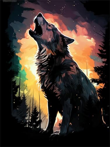 Malen Nach Zahlen Erwachsene Tier Malen Nach Zahlen Wolf Paint by Numbers für Anfänger,DIY Handgemalt Ölgemälde Leinwand Kit mit Pinseln Acrylfarben Bastelset,Home Wand Dekor Geschenk 100x135cm M-655 von Ruohuo