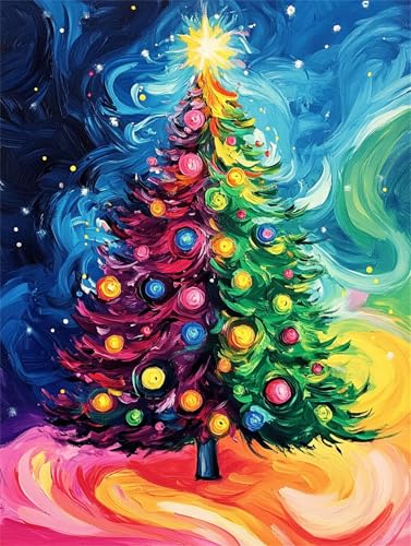 Malen Nach Zahlen Erwachsene Weihnachten Malen Nach Zahlen Weihnachtsbaum Paint by Numbers für Anfänger,DIY Handgemalt Ölgemälde Leinwand Kit Pinseln Acrylfarben Bastelset,Home Dekor 40x50cm M-1225 von Ruohuo