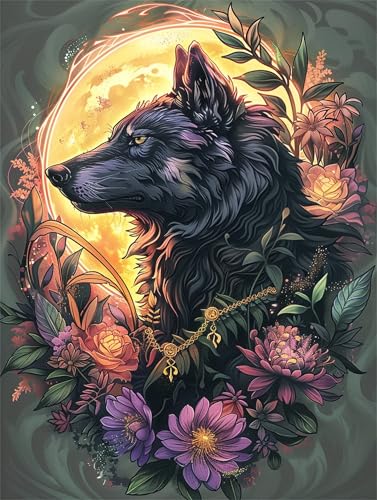 Malen Nach Zahlen Erwachsene Wolf Malen Nach Zahlen Blume Paint by Numbers für Anfänger,DIY Handgemalt Ölgemälde Leinwand Kit mit Pinseln Acrylfarben Bastelset,Home Wand Dekor Geschenk 100x135cm M-226 von Ruohuo