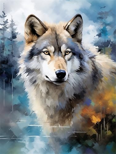 Malen Nach Zahlen Erwachsene Wolf Malen Nach Zahlen Hund Paint by Numbers für Anfänger,DIY Handgemalt Ölgemälde Leinwand Kit mit Pinseln Acrylfarben Bastelset,Home Wand Dekor Geschenk 100x135cm M-223 von Ruohuo