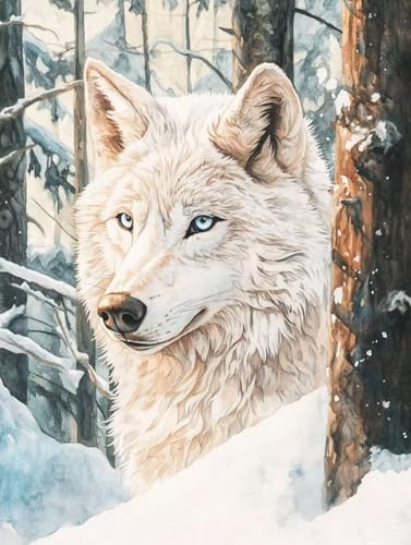 Malen Nach Zahlen Erwachsene Wolf Malen Nach Zahlen Schnee Paint by Numbers für Anfänger,DIY Handgemalt Ölgemälde Leinwand Kit mit Pinseln Acrylfarben Bastelset,Home Wand Dekor Gift 100x135cm M-229 von Ruohuo