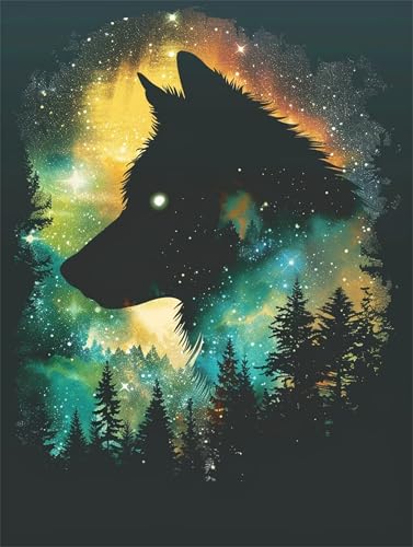 Malen Nach Zahlen Erwachsene Wolf Malen Nach Zahlen Tier Paint by Numbers für Anfänger,DIY Handgemalt Ölgemälde Leinwand Kit mit Pinseln Acrylfarben Bastelset,Home Wand Dekor Geschenk 50x65cm M-222 von Ruohuo