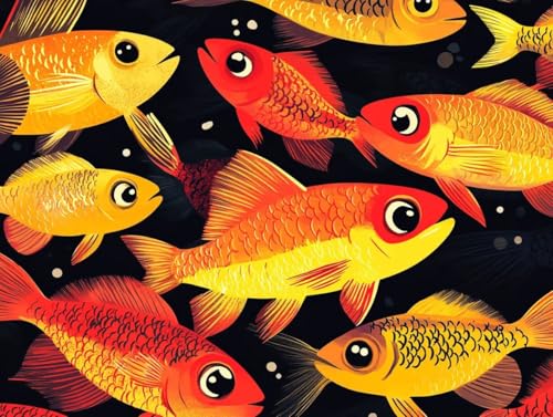 Malen Nach Zahlen Tier,Goldfisch Malen Nach Zahlen Kinder,Malen-Nach-Zahlen ab 7-9 Jahre Mädchen Geschenke,DIY Ölgemälde Set Pinseln Acrylpigment Leinwan,Home Wanddeko Wohnzimme 100x135cm M-647 von Ruohuo