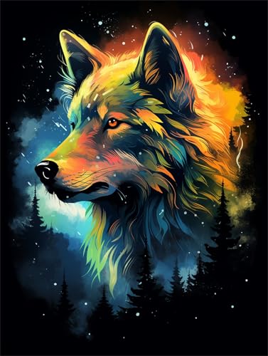 Malen Nach Zahlen Tier,Wolf Malen Nach Zahlen Kinder Anfänger,Malen-Nach-Zahlen ab 7 8 9 Jahre Mädchen Geschenke,DIY Ölgemälde Set Pinseln Acrylpigment Leinwan,Home Wanddeko Wohnzimme 90x120cm M-654 von Ruohuo