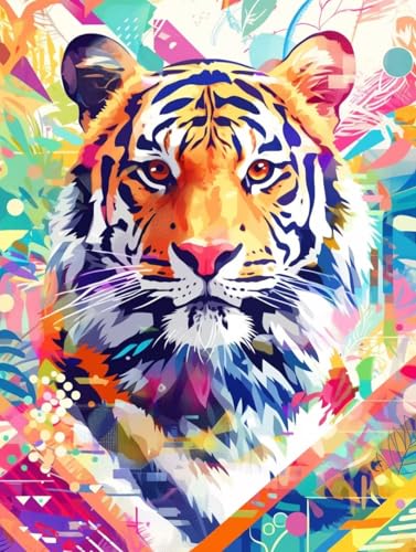 Malen Nach Zahlen Tiger,Tier Malen Nach Zahlen Kinder Anfänger,Malen-Nach-Zahlen ab 7 8 9 Jahre Mädchen Geschenke,DIY Ölgemälde Set Pinseln Acrylpigment Leinwan,Home Wanddeko Wohnzimme 100x135cm M-236 von Ruohuo