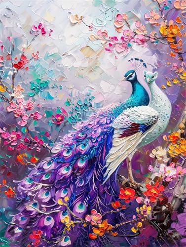 Pfau Malen Nach Zahlen Erwachsene Groß 100x135cm, Malen Nach Zahlen Blume, Bastelset Set für Erwachsene, DIY Handgemalt Ölgemälde Leinwand Kit mit Pinseln Acrylfarben, Home Dekor Frauen Geschenk M-210 von Ruohuo