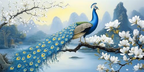 Ruohuo 5D Diamond Painting Pfau Diamant Painting Bilder Orchidee Diamond Painting Erwachsene, DIY Diamant Kunst Malerei Stickerei Kreuzstich Set Home Wanddeko Aesthetic, Geschenke für Frauen 30x60cm von Ruohuo