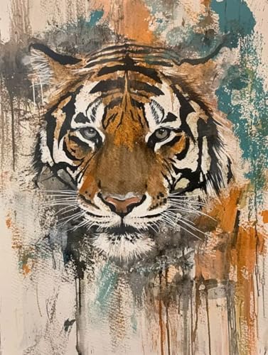 Tiger Malen Nach Zahlen Erwachsene Groß 100x135cm, Malen Nach Zahlen Tier, Bastelset Set für Erwachsene, DIY Handgemalt Ölgemälde Leinwand Kit mit Pinseln Acrylfarben, Home Dekor Frauen Geschenk M-240 von Ruohuo