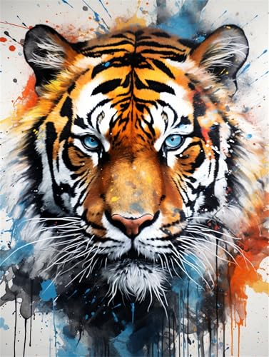 Tiger Malen Nach Zahlen Erwachsene Groß 100x135cm, Malen Nach Zahlen Tier, Bastelset Set für Erwachsene, DIY Handgemalt Ölgemälde Leinwand Kit mit Pinseln Acrylfarben, Home Dekor Frauen Geschenk M-237 von Ruohuo