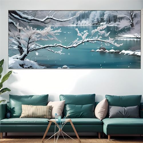 Winterlicher Seeufer Diamond Painting, DIY 5D Diamond Art Painting Groß 50x120cm, Winterlicher Seeufer Diamant Painting Bilder Malen Nach Zahlen Erwachsene Kinder Geschenk,DIY Gem Art for Wanddeko -77 von Ruohuo