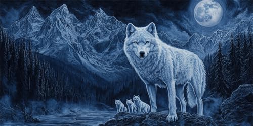 Wolf Diamond Painting Erwachsene Anfänger Groß XXL 25x50cm,Mond Diamond Painting Zubehör Voll Set, 5D Eckige Diamond Art Painting Kinder Strass Stickerei Malerei Set für Zimmer Deko Wohnzimmer Gifts von Ruohuo