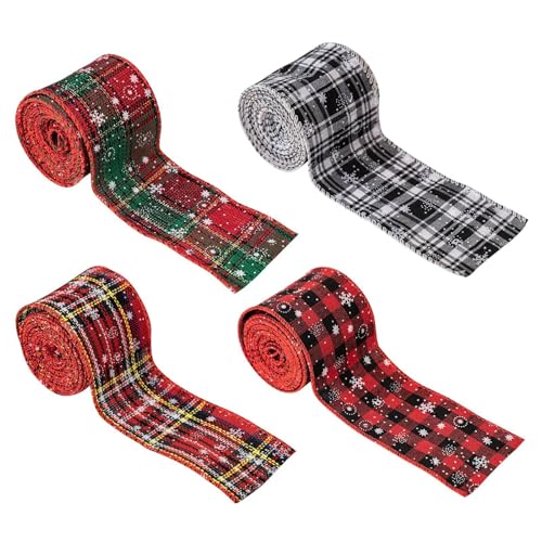 4 Stück Geschenkband Weihnachtsband 5 Meter Breit Geschenkband Weihnachten Geschenkband Weihnachte Christmas Ribbon Schleifenband Weihnachten Vintage Christmas Satinband Für Christmas Deko von Ruoptree