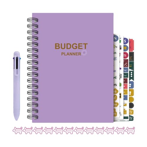 Ruoptree Budgetordner,-Design-Budgetplaner und Rechnungsorganisatorbuch - Budget-Notizbuch mit niedlicher Schweinchen-Büroklammer und 6 farbigen Kugelschreibern, 12 Einbände von Ruoptree