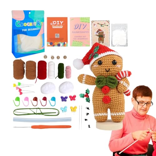 Ruoptree Elch-Häkelpaket, Weihnachtsmann-Häkelpaket | Häkelpuppen-Materialpaket,Bastelbedarf für Lebkuchenmann, Schneemann, Weihnachtsmann und Elch aus Wolle von Ruoptree