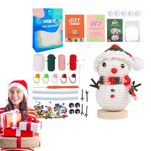 Ruoptree Weihnachtsmann-Häkelpaket,Weihnachtsschneemann-Häkelpaket - Häkelpuppen-Materialpaket | Bastelbedarf für Lebkuchenmann, Schneemann, Weihnachtsmann und Elch aus Wolle von Ruoptree