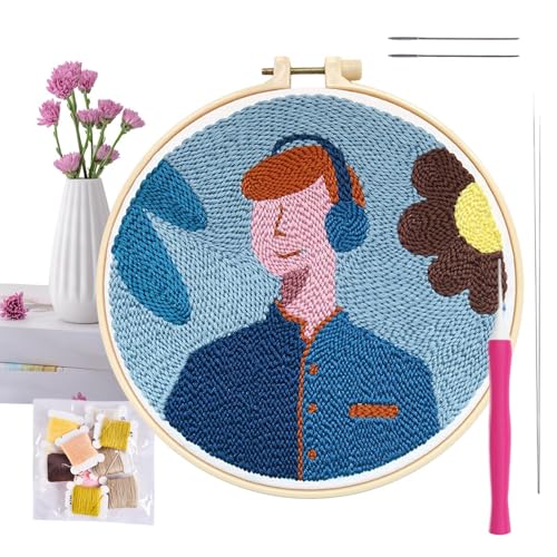 Punch Stitching Kit - Cartoon Stickerei Kit für Anfänger | Stickerei Nähen Lustig Handgemachtes Bastelset mit Materialpaket für Erwachsene Anfänger Handgemachte Bastelbedarf von Rurunklee