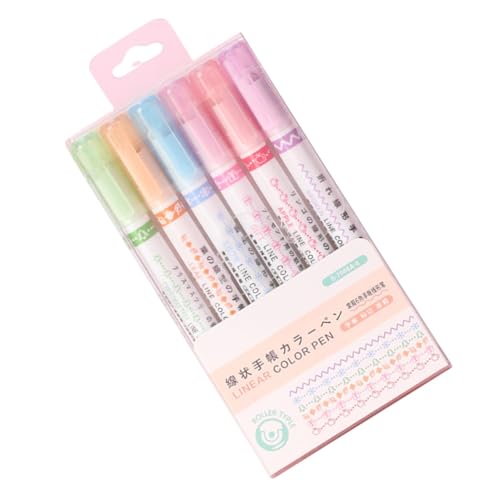 Rurunklee Curve Textmarker Marker Textmarker mit 6 Kurvenformen, Curve Textmarker Stift Set, Rand Design Stifte, Kurve Textmarker Stift Set für Zeichnen Notiz Taking Study Supplies von Rurunklee