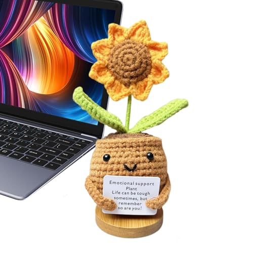 Rurunklee Häkelpuppe zur emotionalen Unterstützung, gestrickte Blume mit positiver Karte | Mini lustige Häkelblume | Gestrickte Blumen für emotionale Unterstützung, lustige -Häkelblumen, kleine von Rurunklee